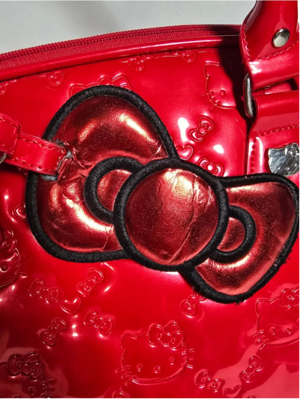 Vintage Loungefly x Hello Kitty Cherry Red Patent Leather Bowler Bag Y2K Sanrio